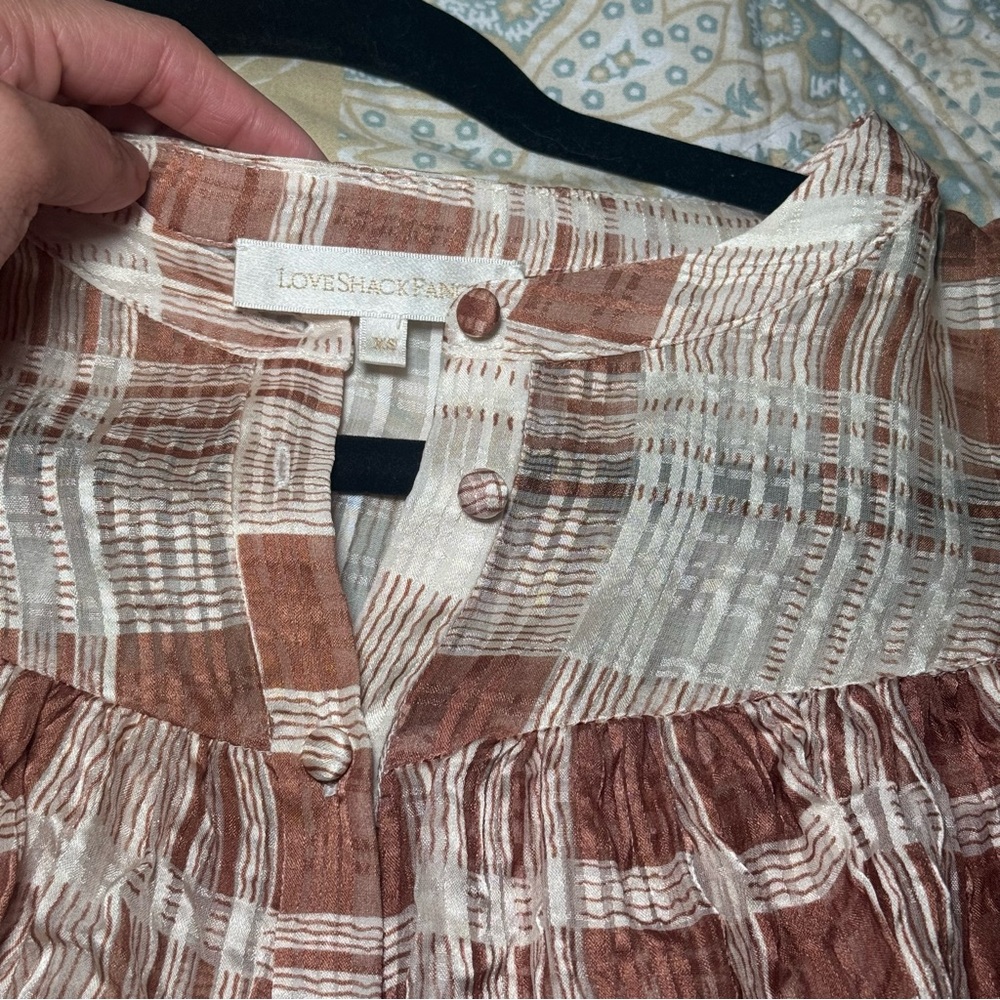 LoveShackFancy Plaid Ruffle Button-Up Blouse - Picture 3 of 6